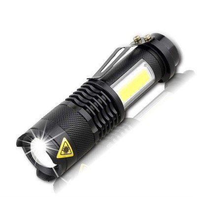 2 in 1 SK68 Mini Pocket Aluminum Promotional Gift 14500 AA Battery Telescopic Zoomable Focus Q5 COB LED EDC Flashlight