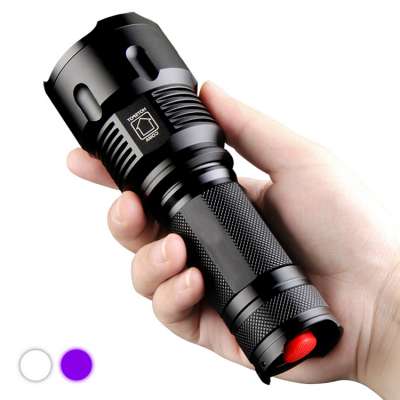 2 in 1 Tactical Emergency Aluminum SHENYU 26650 Battery High Power Zoom White T6 Purple UV Scorpion Dual LED Flashlight