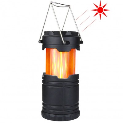 Foldable Collapsible Micro USB Rechargeable Flickering Solar Flame Camping Light