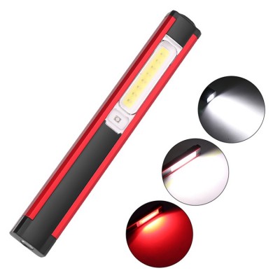 Portable USB Rechargeable Magnetic Inspection Lamp Flashlight Emergency Red LED Warning COB Working Light With Clip