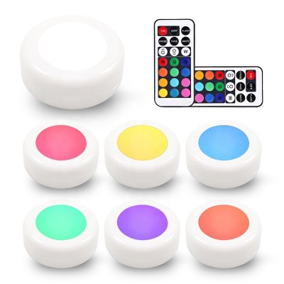 Wholesale Tap 13 16 Color Change LED Puck Light Dimmable Remote Control RGB Cabinet Remote Night Light